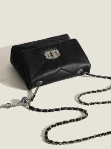 Fashionable All-Match Diamond Quilted Chain Bag For Women, Solid PU Leather Small Square Shoulder Bag Crossbody Bag (Adjustable Chain), Street & Japanese Bag For Women