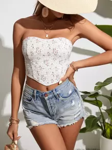 Soleia 碎花頭巾下擺抹胸上衣 - 白色 - 查看 1