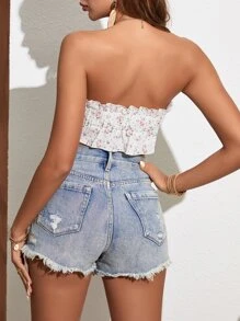 Soleia 碎花頭巾下擺抹胸上衣 - 白色 - 查看 2