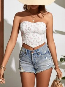 Soleia 碎花頭巾下擺抹胸上衣 - 白色 - 查看 4