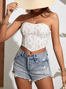 Soleia 碎花頭巾下擺抹胸上衣 - 白色 - 查看 5