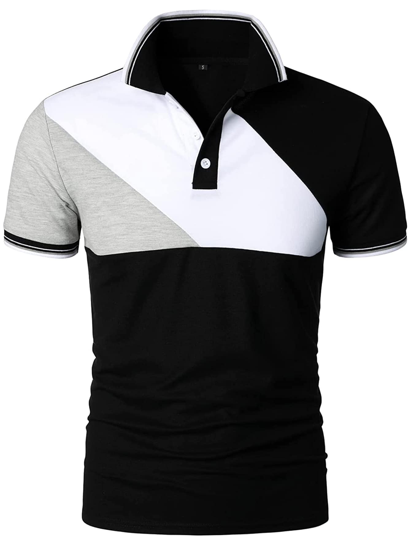 Men Colour Block Striped Trim Polo Shirt - Multicolor - View 1