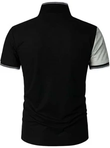 Men Colour Block Striped Trim Polo Shirt - Multicolor - View 2