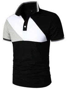 Men Colour Block Striped Trim Polo Shirt - Multicolor - View 3