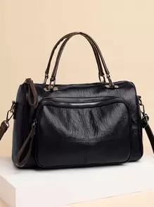 Fashionable,Minimalist,Casual,Minimalist Textured Duffel Bag For Teen Girls Women College Students,Rookies & White-Collar Workers Perfect For Office,Work ,Business,Commute Best Work Bag For Women - Black - View 1