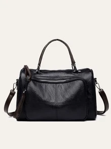 Fashionable,Minimalist,Casual,Minimalist Textured Duffel Bag For Teen Girls Women College Students,Rookies & White-Collar Workers Perfect For Office,Work ,Business,Commute Best Work Bag For Women - Black - View 2