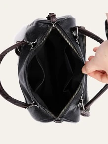 Fashionable,Minimalist,Casual,Minimalist Textured Duffel Bag For Teen Girls Women College Students,Rookies & White-Collar Workers Perfect For Office,Work ,Business,Commute Best Work Bag For Women - Black - View 4