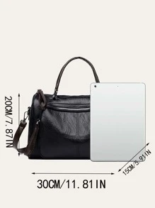 Fashionable,Minimalist,Casual,Minimalist Textured Duffel Bag For Teen Girls Women College Students,Rookies & White-Collar Workers Perfect For Office,Work ,Business,Commute Best Work Bag For Women - Black - View 6