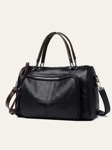 Fashionable,Minimalist,Casual,Minimalist Textured Duffel Bag For Teen Girls Women College Students,Rookies & White-Collar Workers Perfect For Office,Work ,Business,Commute Best Work Bag For Women - Black - View 7