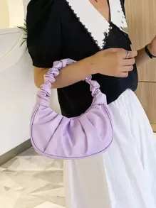 Bolso de nube nuevo y de moda, muy atractivo, bolso pequeño plisado de unicolor, bolso de hombro/axila versátil de unicolor para mujer - Morado - Ver 1