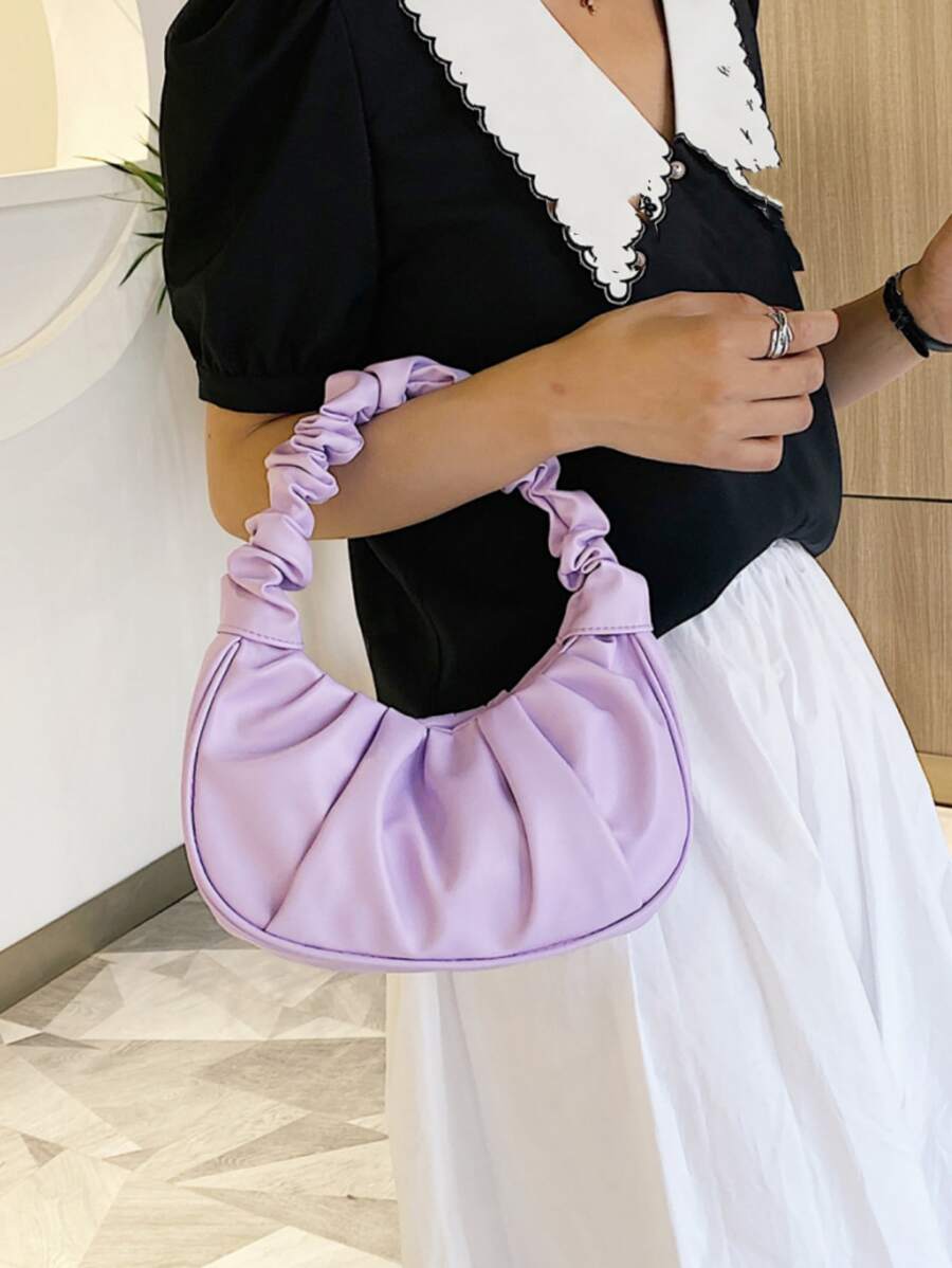 Bolso de nube nuevo y de moda, muy atractivo, bolso pequeño plisado de unicolor, bolso de hombro/axila versátil de unicolor para mujer - Morado - Ver 1
