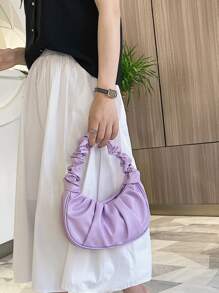 Bolso de nube nuevo y de moda, muy atractivo, bolso pequeño plisado de unicolor, bolso de hombro/axila versátil de unicolor para mujer - Morado - Ver 3