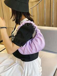Bolso de nube nuevo y de moda, muy atractivo, bolso pequeño plisado de unicolor, bolso de hombro/axila versátil de unicolor para mujer - Morado - Ver 4