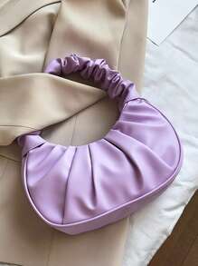 Bolso de nube nuevo y de moda, muy atractivo, bolso pequeño plisado de unicolor, bolso de hombro/axila versátil de unicolor para mujer - Morado - Ver 6