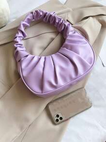 Bolso de nube nuevo y de moda, muy atractivo, bolso pequeño plisado de unicolor, bolso de hombro/axila versátil de unicolor para mujer - Morado - Ver 7