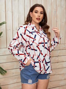 SHEIN LUNE Áo sơ mi Plus Size Hình học Tất cả trên in Giải trí - Nhiều màu - Xem 3
