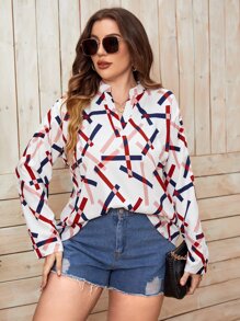 SHEIN LUNE Áo sơ mi Plus Size Hình học Tất cả trên in Giải trí - Nhiều màu - Xem 4