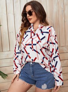 SHEIN LUNE Áo sơ mi Plus Size Hình học Tất cả trên in Giải trí - Nhiều màu - Xem 6