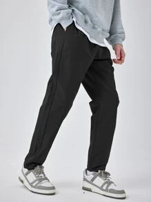 Men Letter Graphic Straight Leg Trousers - Black - View 5