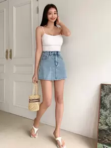 DAZY 斜插口袋牛仔短裤 - 淺色水洗藍 - 查看 4