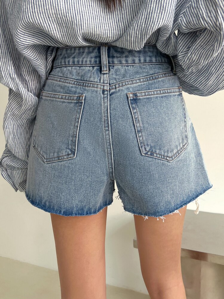 Ripped Raw Hem Denim Shorts