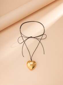 Heart Charm Layered Necklace - Yellow Gold - View 6