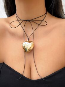 Heart Charm Layered Necklace - Yellow Gold - View 7