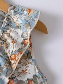 Girls Floral Print Ruffle Trim Belted Dress - Multicolor - View 3