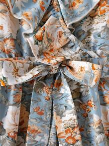 Girls Floral Print Ruffle Trim Belted Dress - Multicolor - View 5