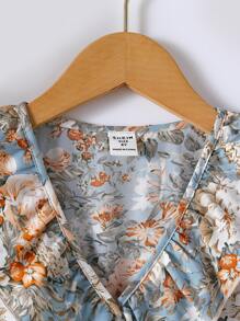 Girls Floral Print Ruffle Trim Belted Dress - Multicolor - View 6