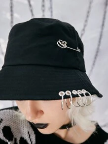 ROMWE Sombrero con decoración de anillo y pasador - Negro - Ver 2