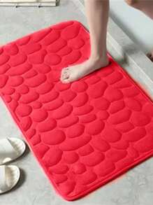 1pc/3pcs Red Stone Embossed Embossed High Resilience Absorbent Non-Slip Bath Mat Single And 3-Piece Sets, Bathroom Floor Rug Home Bathroom Decor Floor Carpet Outdoor Rug Door Mat Fall Decor Bathroom Accessories Back To School Entryway Decor