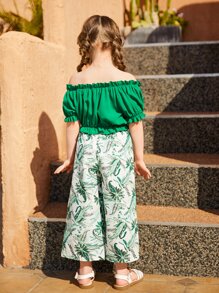 SHEIN Bộ thời trang bé gái Thắt lưng viền lá sen Nút phía trước Nhiệt đới Boho - Nhiều màu - Xem 2
