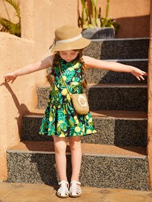 SHEIN 小女童熱帶圖案荷葉邊連衣裙 - 彩色 - 查看 4