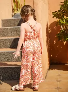 SHEIN Young Girl Allover Floral Print Button Front Cami Jumpsuit - Multicolor - View 2