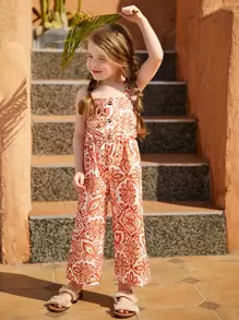 SHEIN Young Girl Allover Floral Print Button Front Cami Jumpsuit - Multicolor - View 4