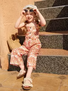SHEIN Young Girl Allover Floral Print Button Front Cami Jumpsuit - Multicolor - View 6