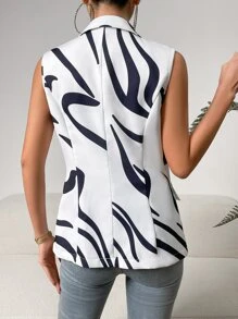 SHEIN Privé Graphic Print Lapel Neck Blazer - Black and White - View 2