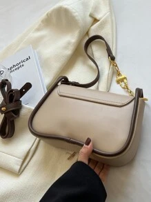1pc Faux Leather Fashion Solid Color Chain Shoulder Bag With 2 Shoulder Straps - Khaki - View 2