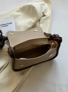 1pc Faux Leather Fashion Solid Color Chain Shoulder Bag With 2 Shoulder Straps - Khaki - View 4