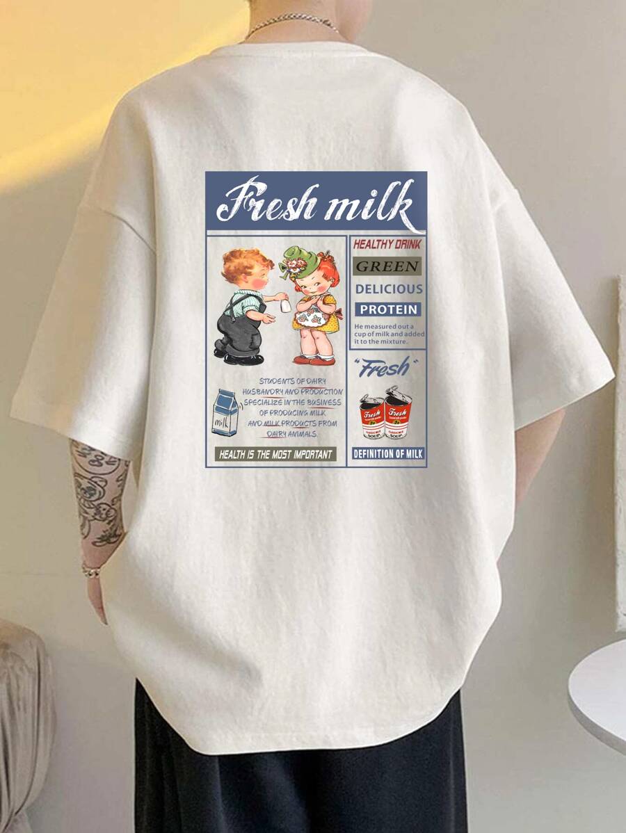 Manfinity EMRG Hombres Camiseta de hombros caídos con estampado de slogan - Blanco - Ver 1