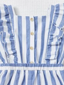SHEIN Toddler Girls Striped Ruffle Trim Square Neck Romper