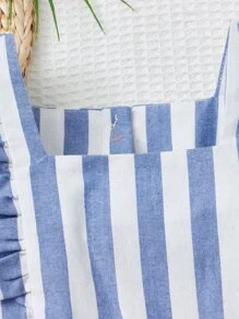 SHEIN Toddler Girls Striped Ruffle Trim Square Neck Romper