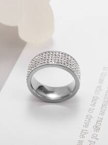 SeuSuk Nhẫn nam thời trang và phổ biến Trang trí bằng kim cương giả bằng thép không gỉ cho bữa tiệc và cho vẻ ngoài sành điệu - Bạc - Xem 4