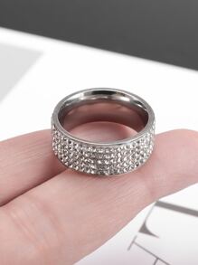 SeuSuk Nhẫn nam thời trang và phổ biến Trang trí bằng kim cương giả bằng thép không gỉ cho bữa tiệc và cho vẻ ngoài sành điệu - Bạc - Xem 5