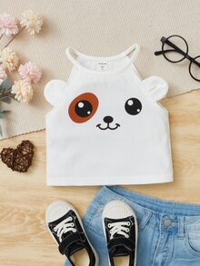 SHEIN Young Girl Toddler Girls Cartoon Graphic 3D Ear Design Halter Top - White - View 6