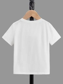 SHEIN Leap Crew Young Boy Casual Round Neck Solid Color 3D Letter Graphic T-Shirt - White - View 3