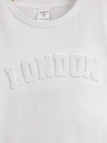 SHEIN Leap Crew Young Boy Casual Round Neck Solid Color 3D Letter Graphic T-Shirt - White - View 4