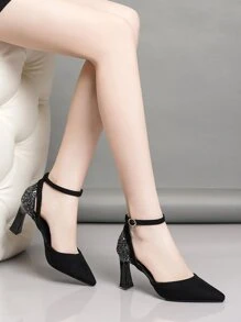 秋冬女士珠光露跟高跟鞋，时尚舒适百搭，优雅派对风。 - 黑色 - 查看 3