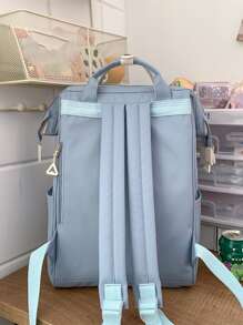 貼片細節經典背包帶零錢包書包適合畢業生、青少年女孩、新生、大二、初中和高中學生、大學和高中，非常適合戶外、旅行和返校 - 藍色 - 查看 2